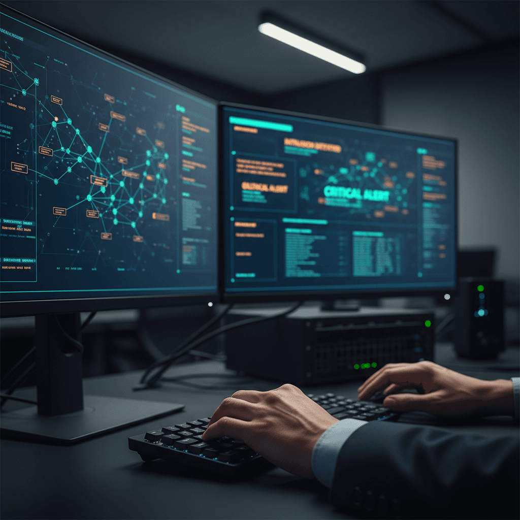 Cybersecurity expert reviewing security alerts on a monitor